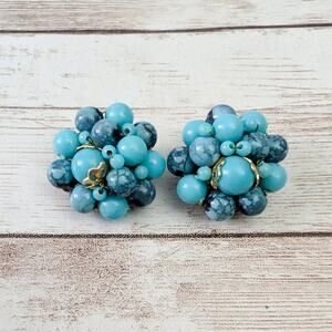 Vintage Clip On Earrings - Turquoise Tone- Broken Clip - Repair Needed